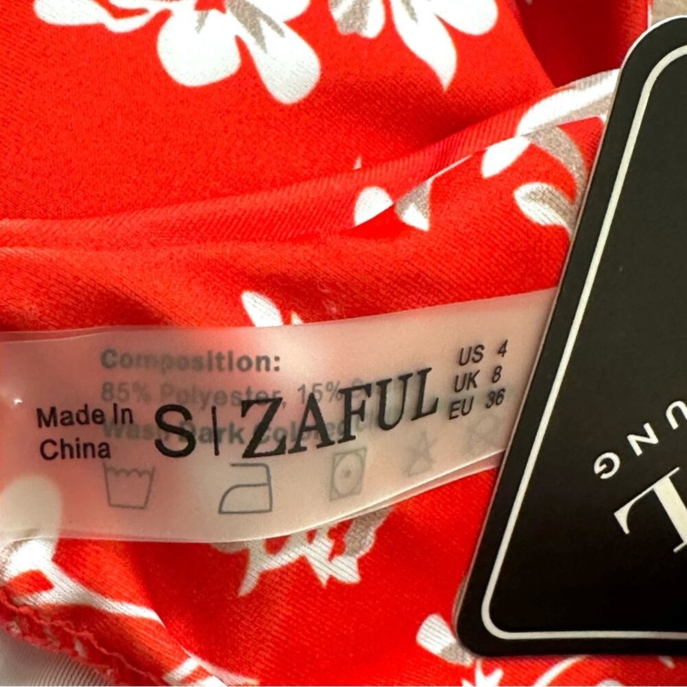 Zaful Bikini Set Red White Floral Knot Cheeky Two Piece Swim Bikini Size 4 NEW - Picture 9 of 11